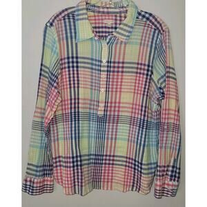 Talbots Pastel Plaid 1/2 Button Blouse Sz XLp Easter Spring Summer Beach Resort